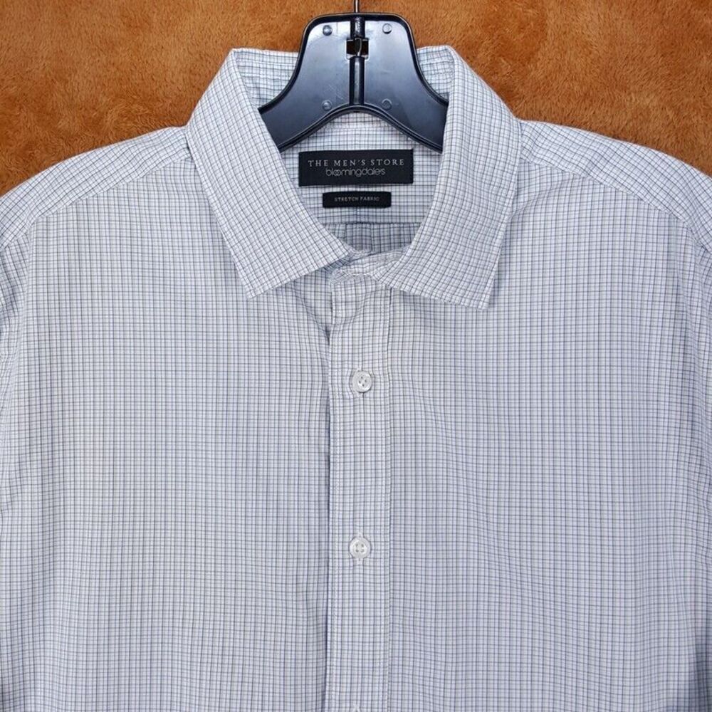 BLOOMINGDALES Mens Shirt Medium Green Grid Check Button Business Workwear Plaid